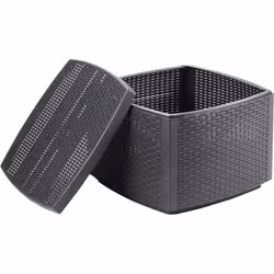 TAVOLINO DA ESTERNO - Tavolino contenitore multiuso, Ripiano basso effetto rattan, 100% Made in Italy, 53x53h40 cm, Antracite ...