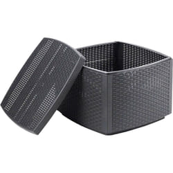 Tavolino da esterno Akane, Tavolino contenitore multiuso, Ripiano basso effetto rattan, 100% Made in Italy, 53x53h40 cm, Antracite - Dmora