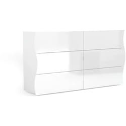 Cassettiera Aton, Settimanale 6 cassetti, Comò per camera da letto, 100% Made in Italy, Bianco lucido, cm 155x40h82 - Dmora