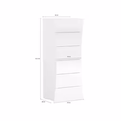 Cassettiera a 6 Arignano, Made in Italy, Design a ondulato moderno, Settimanale per camera da letto, cm 50x40h122, colore Bianco lucido