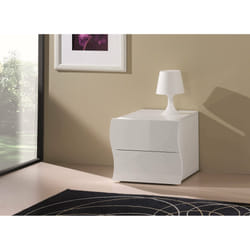Comodino ondulato moderno a 2 Thanatos, Made in Italy, Tavolino da notte, Mobiletto per camera da letto, cm 50x40h41, colore Bianco lucido