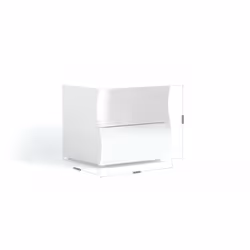 Comodino ondulato moderno a 2 Thanatos, Made in Italy, Tavolino da notte, Mobiletto per camera da letto, cm 50x40h41, colore Bianco lucido