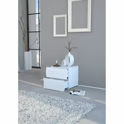 Comodino ondulato moderno a 2 Thanatos, Made in Italy, Tavolino da notte, Mobiletto per camera da letto, cm 50x40h41, colore Bianco lucido - Vista aggiuntiva 4