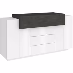 CREDENZA - Madia da cucina a 3 ante e 3 cassetti, Buffet da soggiorno, 100% Made in Italy, cm 160x45h86, Bianco lucido e Arde ...