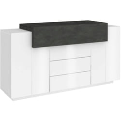 Credenza Arbon, Madia da cucina a 3 ante e 3 cassetti, Buffet da soggiorno, 100% Made in Italy, cm 160x45h86, Bianco lucido e Ardesia - Dmora