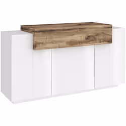 CREDENZA - Madia da cucina a 4 ante, Buffet da soggiorno, 100% Made in Italy, cm 140x45h86, Bianco lucido e Acero. STRUTTURA  ...