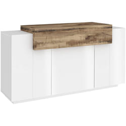 Credenza Angelis, Madia da cucina a 4 ante, Buffet da soggiorno, 100% Made in Italy, cm 140x45h86, Bianco lucido e Acero - Dmora