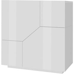 Dmora - Credenza Amento, Madia da cucina a 2 ante geometriche, Buffet da soggiorno, Madia da cucina, 100% Made in Italy, cm 79x43h86, Bianco lucido