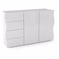 CREDENZA - Madia da cucina a 2 ante e 4 cassetti, Buffet da soggiorno, 100% Made in Italy, cm 124x40h81, Bianco lucido. STRUT ...