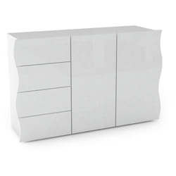 Credenza Aksa, Madia da cucina a 2 ante e 4 cassetti, Buffet da soggiorno, 100% Made in Italy, cm 124x40h81, Bianco lucido - Dmora