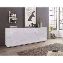 Credenza moderna a 4 ante e 3 Zeus, Made in Italy, Madia da cucina con dettaglio, Buffet di design da soggiorno, cm 224x44h86 ...