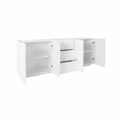 Credenza moderna a 4 ante e 3 Zeus, Made in Italy, Madia da cucina con dettaglio, Buffet di design da soggiorno, cm 224x44h86, Bianco lucido - Vista aggiuntiva 4