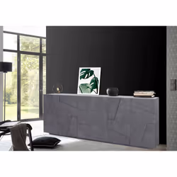 Credenza moderna a 4 ante e 3 Zeus, Made in Italy, Madia da cucina, Buffet di design da soggiorno, cm 224x44h86, colore Grigi ...