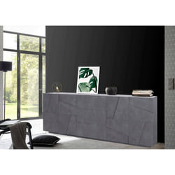 Credenza moderna a 4 ante e 3 Zeus, Made in Italy, Madia da cucina, Buffet di design da soggiorno, cm 224x44h86, colore Grigio Ardesia