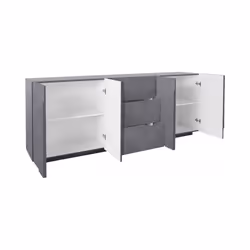 Credenza moderna a 4 ante e 3 Zeus, Made in Italy, Madia da cucina, Buffet di design da soggiorno, cm 224x44h86, colore Grigio Ardesia - Vista aggiuntiva 4