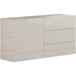 Credenza Benvenuta, Madia da cucina a 1 anta e 3 cassetti, Buffet da soggiorno, Madia da cucina, 100% Made in Italy, cm 110x40h35, Bianco lucido