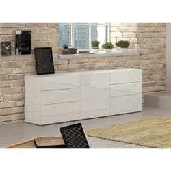 Credenza moderna a 1 anta e 6 Agito, Made in Italy, Madia da cucina, Buffet di design da soggiorno, cm 170x40h35, Bianco lucido