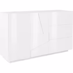 CREDENZA - Madia da cucina a 2 ante e 3 cassetti, Buffet da soggiorno, 100% Made in Italy, cm 143x44h86, Bianco lucido. STRUT ...