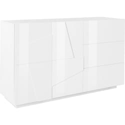 Credenza Aydee, Madia da cucina a 2 ante e 3 cassetti, Buffet da soggiorno, 100% Made in Italy, cm 143x44h86, Bianco lucido - Dmora