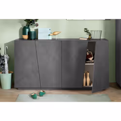 Credenza moderna a 4 Ackhab, Made in Italy, Madia da cucina, Buffet di design da soggiorno, cm 159x43h86, Grigio Ardesia