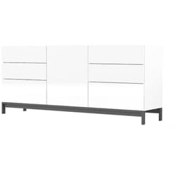 Credenza Pirite, Madia da cucina a 1 anta e 6 cassetti, Buffet da soggiorno, Madia da cucina, 100% Made in Italy, cm 170x40h73, Bianco lucido - Dmora