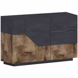 CREDENZA - Madia da cucina a 2 ante e 3 cassetti, Buffet da soggiorno, 100% Made in Italy, cm 141x43h86, Ardesia e Acero. STR ...