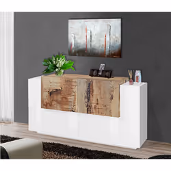 Credenza moderna a 4 Muscari, Made in Italy, Madia da cucina, Buffet di design da soggiorno, cm 160x45h86, Bianco lucido e Ac ...