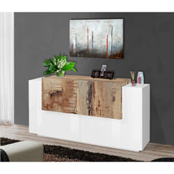 Credenza moderna a 4 Muscari, Made in Italy, Madia da cucina, Buffet di design da soggiorno, cm 160x45h86, Bianco lucido e Acero
