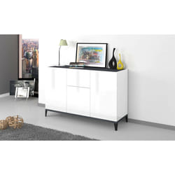 Credenza moderna a 3 ante e 1 Albatross, Made in Italy, Madia da cucina rialzata, Buffet di design da soggiorno, Cm 120x40h82, Bianco lucido e Ardesia