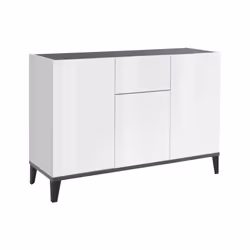 Credenza moderna a 3 ante e 1 Albatross, Made in Italy, Madia da cucina rialzata, Buffet di design da soggiorno, Cm 120x40h82, Bianco lucido e Ardesia - Vista aggiuntiva 2