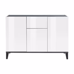 Credenza moderna a 3 ante e 1 Albatross, Made in Italy, Madia da cucina rialzata, Buffet di design da soggiorno, Cm 120x40h82, Bianco lucido e Ardesia - Vista aggiuntiva 4