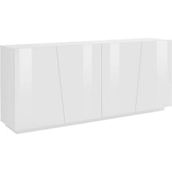 Dmora - Credenza Apollo, Madia da cucina a 4 ante, Buffet da soggiorno, 100% Made in Italy, cm 200x43h86, Bianco lucido