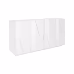 Credenza moderna a 4 Augusto, Made in Italy, Madia da cucina, Buffet di design da soggiorno, cm 162x44h86, Bianco lucido