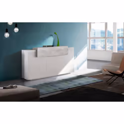 Credenza moderna a 4 ante con Aschly, Made in Italy, Madia da cucina, Buffet di design da soggiorno, cm 160x45h86, Bianco luc ...