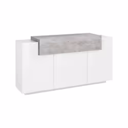 Credenza moderna a 4 ante con Aschly, Made in Italy, Madia da cucina, Buffet di design da soggiorno, cm 160x45h86, Bianco lucido e Cemento
