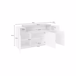 Credenza moderna a 4 ante con Aschly, Made in Italy, Madia da cucina, Buffet di design da soggiorno, cm 160x45h86, Bianco lucido e Cemento