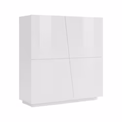 Credenza moderna di design a 4 ante Abbabbau, Made in Italy, Buffet da cucina, Madia con scaffali da cucina, cm 120x43h126, Bianco lucido