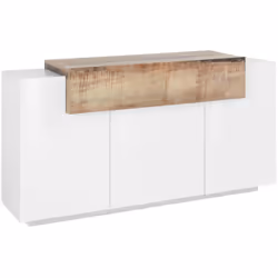 CREDENZA - Madia da cucina a 3 ante, Buffet da soggiorno, 100% Made in Italy, cm 160x45h86, Bianco lucido e Acero. STRUTTURA  ...