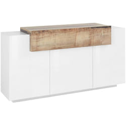 Credenza Aschly, Madia da cucina a 3 ante, Buffet da soggiorno, 100% Made in Italy, cm 160x45h86, Bianco lucido e Acero - Dmora