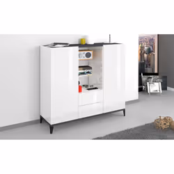 Credenza moderna a 2 ante e 2 Scirocco, Made in Italy, Madia con ripiani, Buffet di design da ingresso, Cm 120x40h133, Bianco ...