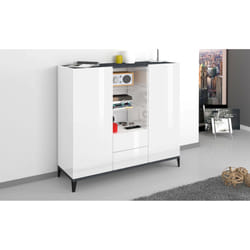 Credenza moderna a 2 ante e 2 Scirocco, Made in Italy, Madia con ripiani, Buffet di design da ingresso, Cm 120x40h133, Bianco lucido e Ardesia