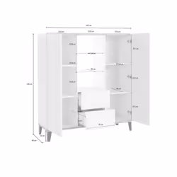 Credenza moderna a 2 ante e 2 Scirocco, Made in Italy, Madia con ripiani, Buffet di design da ingresso, Cm 120x40h133, Bianco lucido e Ardesia
