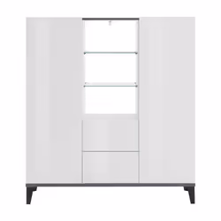 Credenza moderna a 2 ante e 2 Scirocco, Made in Italy, Madia con ripiani, Buffet di design da ingresso, Cm 120x40h133, Bianco lucido e Ardesia - Vista aggiuntiva 4