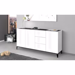Credenza moderna a 3 ante e 3 Abic, Made in Italy, Madia da cucina rialzata, Buffet di design da soggiorno, Cm 160x40h82, Bia ...