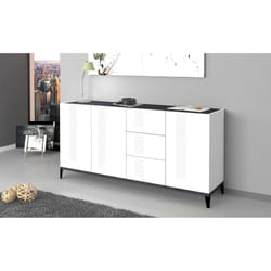 Credenza moderna a 3 ante e 3 Abic, Made in Italy, Madia da cucina rialzata, Buffet di design da soggiorno, Cm 160x40h82, Bianco lucido e Ardesia