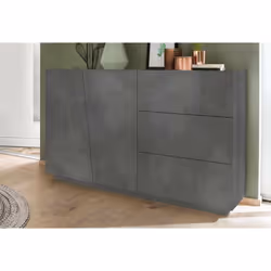 Credenza moderna a 2 ante e 3 Favonio, Made in Italy, Madia da cucina, Buffet di design da soggiorno, cm 141x43h86, Grigio Ar ...
