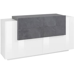 Credenza Ashi, Madia da cucina a 2 ante e 4 cassetti, Buffet da soggiorno, Madia da cucina, 100% Made in Italy, cm 160x45h86, Bianco lucido e Ardesia