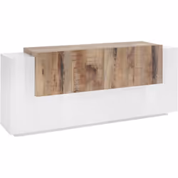 CREDENZA - Madia da cucina a 7 ante, Buffet da soggiorno, Madia da cucina, 100% Made in Italy, cm 200x45h86, Bianco lucido e  ...