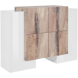 Credenza Age, Madia da cucina a 6 ante, Buffet da soggiorno, 100% Made in Italy, cm 130x45h100, Bianco lucido e Acero - Dmora