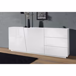 Credenza moderna a 2 ante e 3 Ariet, Made in Italy, Madia da cucina, Buffet di design da soggiorno, cm 180x43h86, Bianco luci ...